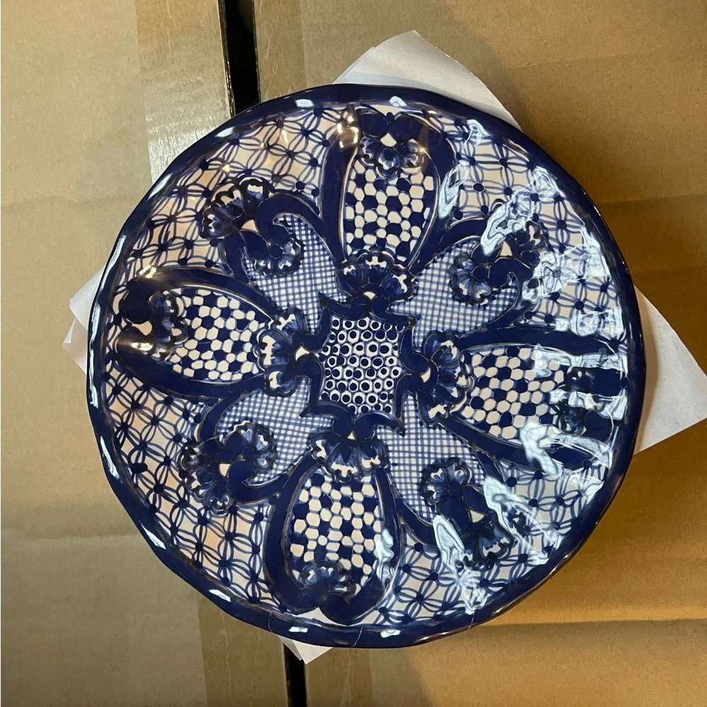 New Set of Four Pottery Barn Del Sol Melamine Salad Plates, Blue Multi, 9”D #1